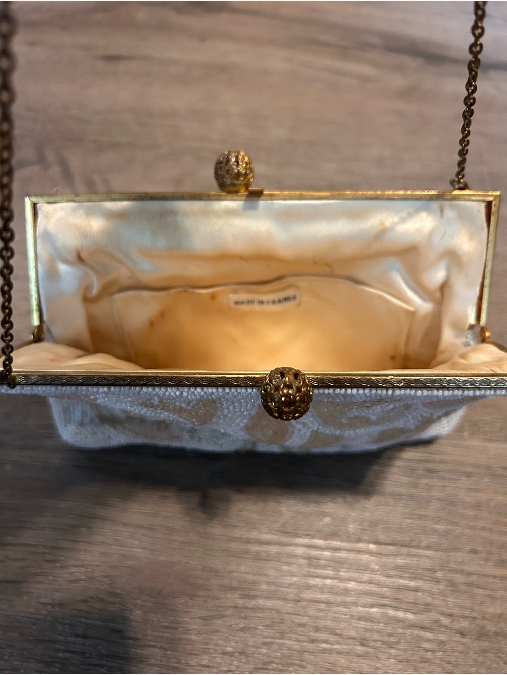 Walborg Vintage Beaded Evening Clutch Purse Ivory Pastel Swirl Gold Chain - Picture 2 of 11